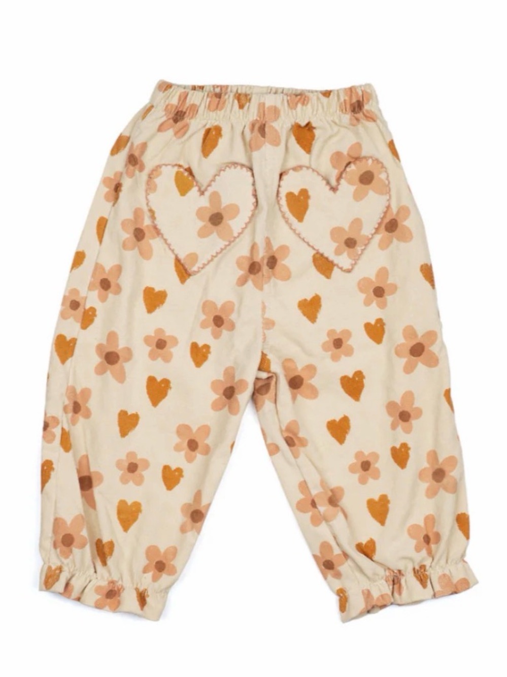 Wild Wawa Girls Cream Floral & Heart Corduroy Pants